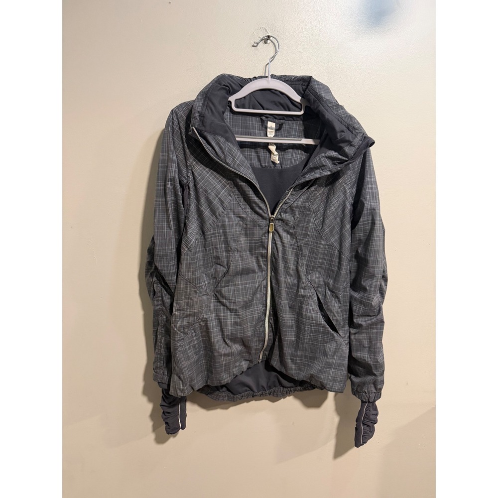 Lululemon Grey Plaid Full Zip Active Jacket with Thumbholes and Ruffle Back 8